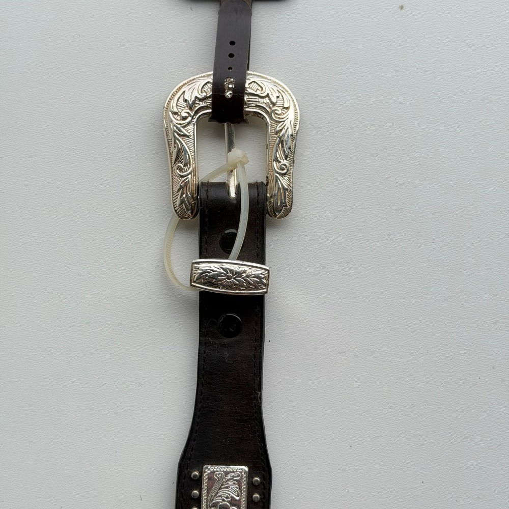 Vintage Nocona Concho Studded Belt size 30 Black Western Leather Engraved Rodeo